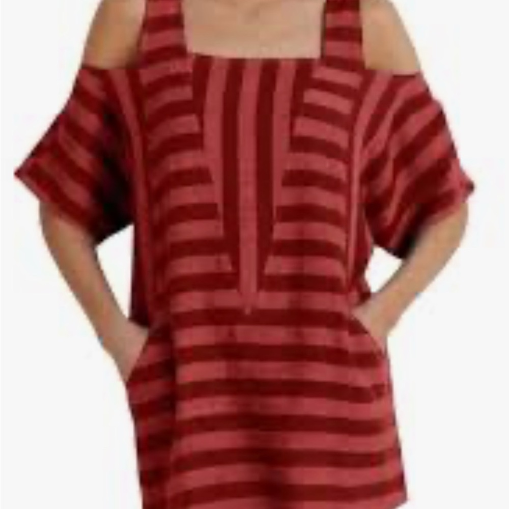 Soft Surroundings Women's Sunset Striped Cold Shoulder Linen Tunic Top Petite XL